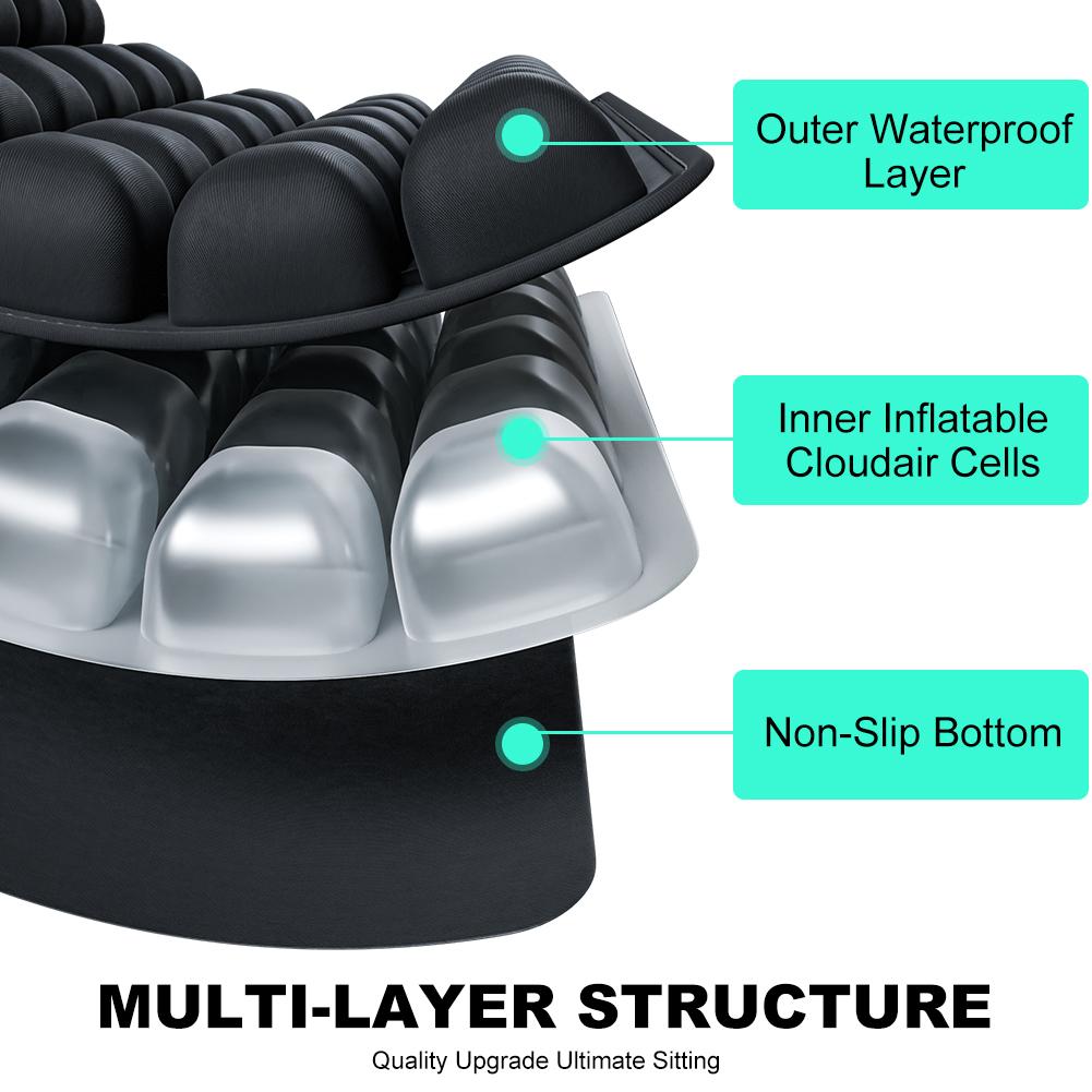 1 pièce Coussin de siège gonflable réglable à coussin d'air 3D ergonomique Coussinet de soulagement de la pression et de soutien lombaire pour voiture Siège de bureau Fauteuil roulant