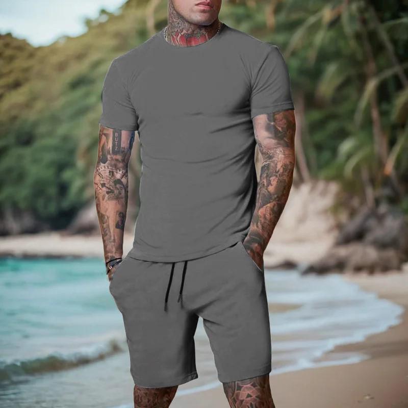 2026 Summer Street Style Men's Casual Plus Size Set - Short-Sleeved Shirt & Shorts