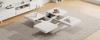 Table Basse Carrée Blanche Moderne Aspect Marbre, 90 x 90 x 25 cm – Quatre Tiroirs, Plateau Coulissant, Capacité de Charge jusqu'à 30 kg