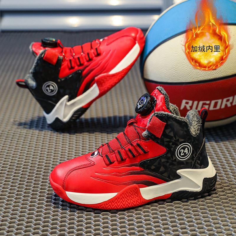 Winter Boys' Sports Shoes Fleece Warm Medium and Older Children's Shoes Size 40 Boys' Basketball Shoes Wear-resistant and Non-slip Large Cotton Shoes