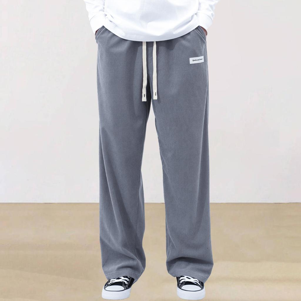 Spring and Autumn Solid Color Lace Sports Pants Simple Straight Leg Pants Men's Casual Pants Wide Leg Pants