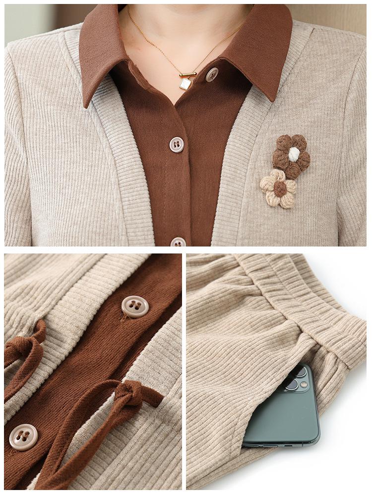 Hengyuanxiang Women's Two-Piece Spring & Autumn Fashion Set 2025 - Stylish Top for Middle-Aged and Elderly