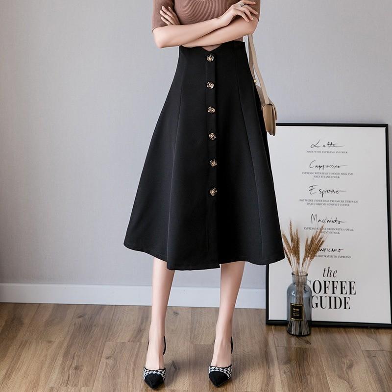 Qooth Elegant Women A Line Skirt Wide Hem Mid Length Calf Length  with Zipper Casual Skirt QT2657