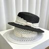 French Hepburn Bow Flat Top Straw Hat Women's Summer Seaside Vacation Sun Hat Small Beach Sun Hat
