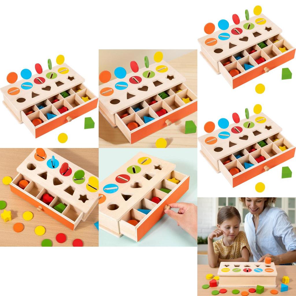 Hölzernes Montessori Lernspielzeug Farb-Form-Zuordnung Münzen Aufbewahrungsbox Für Kleinkinder
