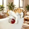 Realistic Cats Holding Red Wine Glass Statue Waterproof Cat Ornament Lying Kitty Ornament  Patio