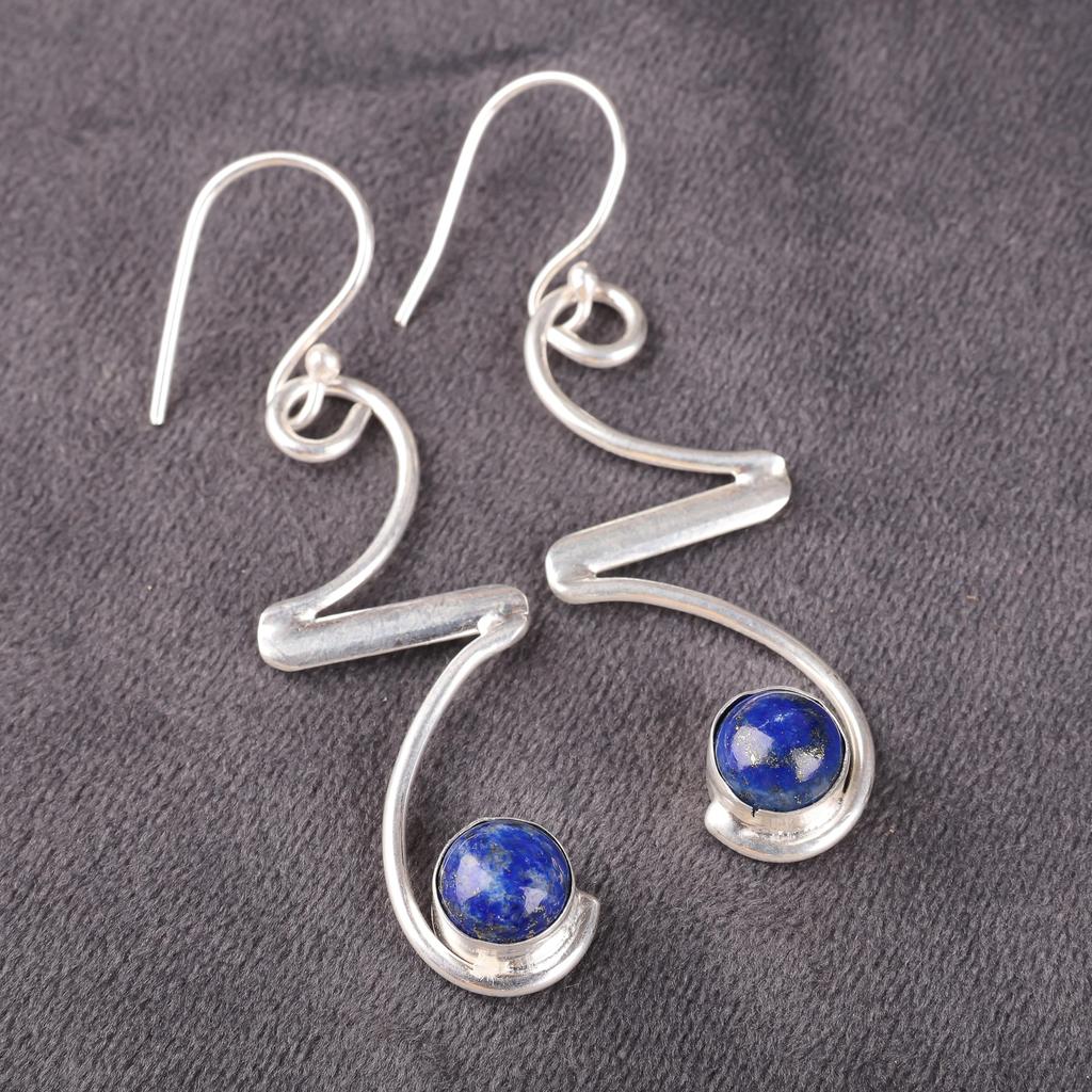 Lapis Lazuli Earrings Handmade Gemstone Jewelry, 925 Solid Sterling Silver Earrings ,Unique Design Jewelry Earrings