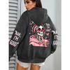 Felpa con cappuccio casual larga da donna, top stampato street fashion