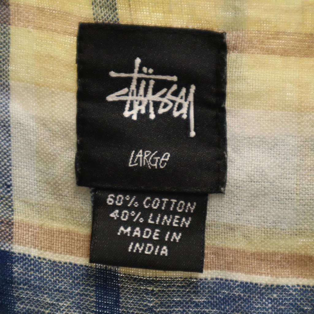 STUSSY Linen Blend Check Pattern Short sleeve shirt L Yellow Men's Used