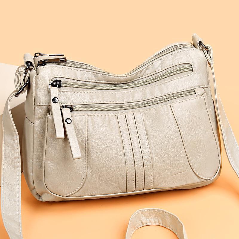 Retro Soft Leather Shoulder Bag Multi Pocket Solid Color Crossbody Bag Perfect for Business Trips Grocery Shopping
