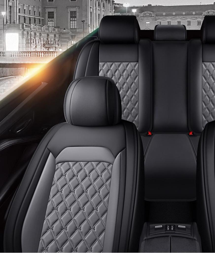 All-Season Universal Leather Car Seat Cover with Diamond Design - Breathable & Durable for Five Seats