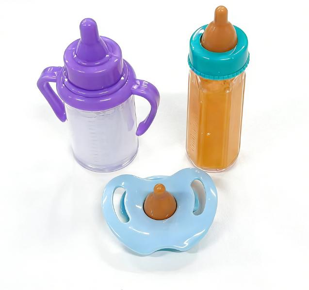 

Large Size Baby Doll Feeding Bottle Set Baby Care Toy Stroller 2pcs Milk and Juice Bottles with Toy Pacifier for Baby Dolls синий