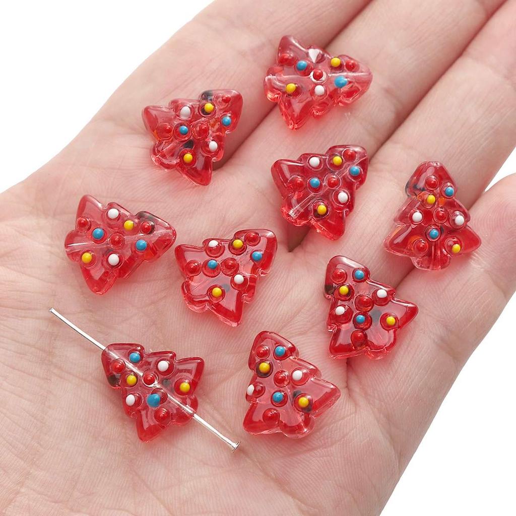 [15X16mm] Hand-painted Christmas Tree Beads Glass Christmas Tree Beads DIY Handmade Christmas Jewellery Accessories 1pc