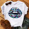 Lippen Reine Baumwolle Bedruckt Unisex und Damen Modetrend T-Shirt Sommer Neu Personalisiert Rundhals Locker Lässig T-Shirt