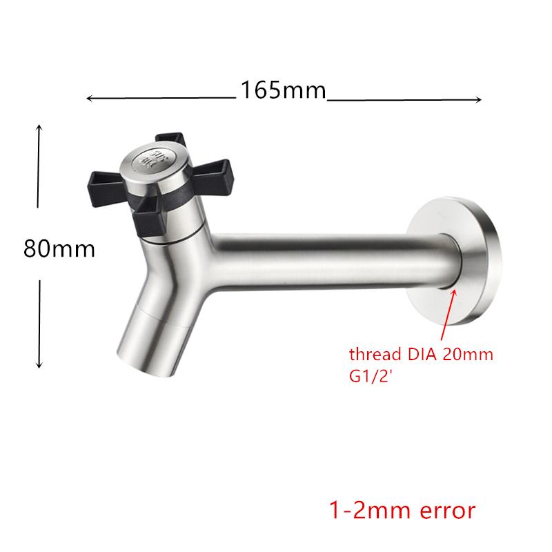 Stainless Steel Brushed Outdoor Garden Washing Machine Tap Sink Faucet G1/2 Threaded Cold Water Taps
