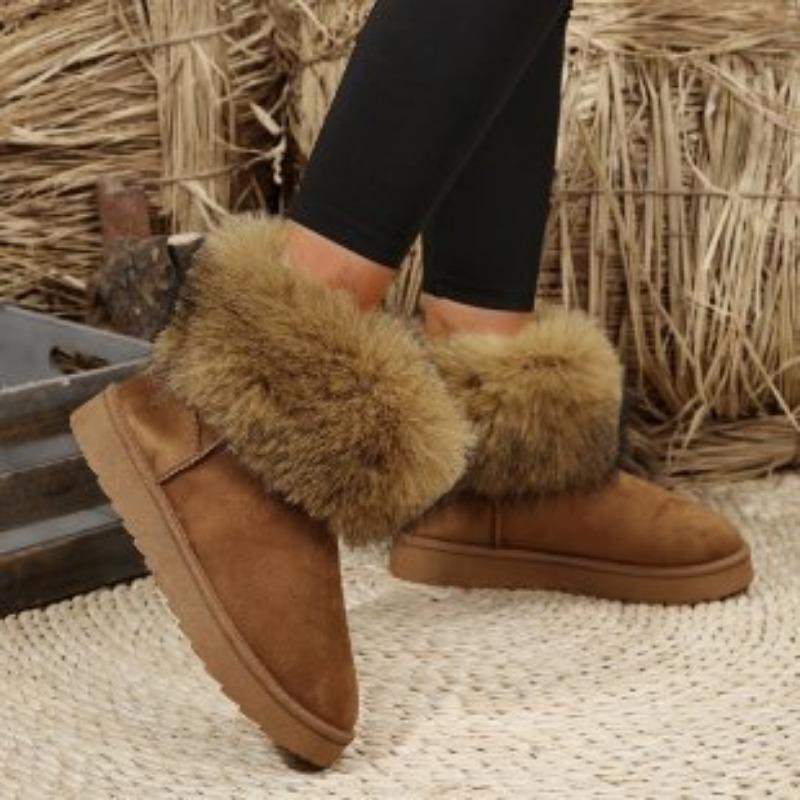 Short Thick-soled Snow Boots Women's Winter Cotton Shoes Solid Color Plush Casual Fluffy Mouth Large Size Snow Boots