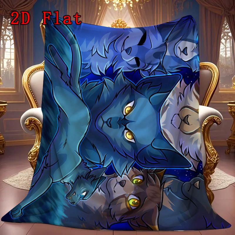 Cartoon Warrior Cats 2D Flat Pattern Flannel Blanket High quality All Seasons Warmth and Comfort Perfect for Christmas Gifts.