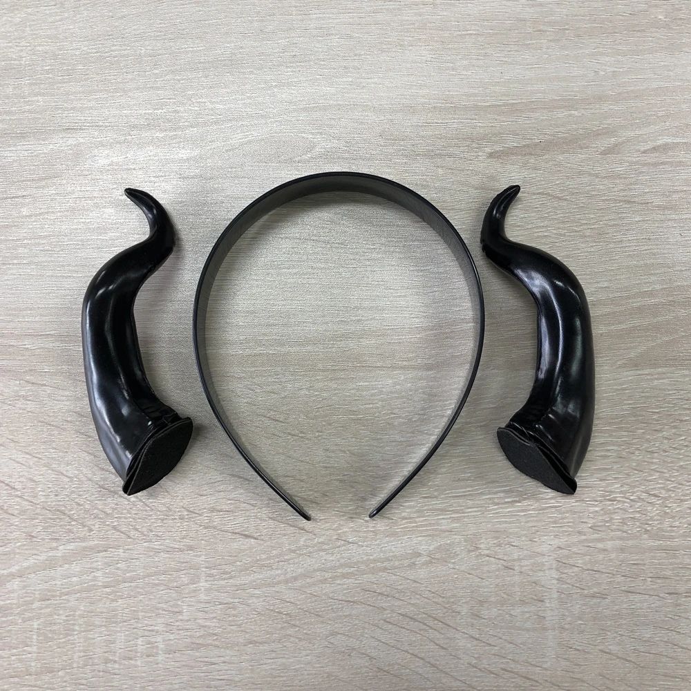 Bull Horn Headband Hair Accessory Women's Black Queen Witch Demon Horns Headpiece Cosplay Christmas Halloween Party Headband