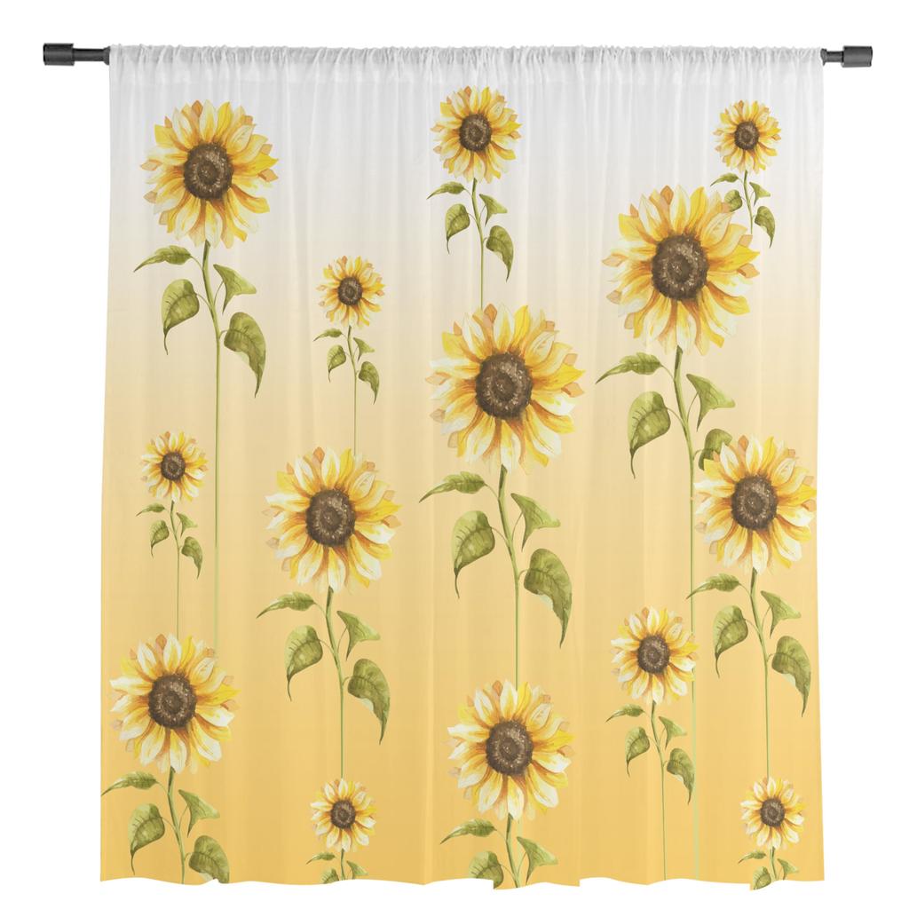 Aquarell Sonnenblumengelb Farbverlauf Transparente Vorhänge zur Wohnzimmerdekoration Fenstervorhänge Küchen-Tüll-Voile-Vorhänge