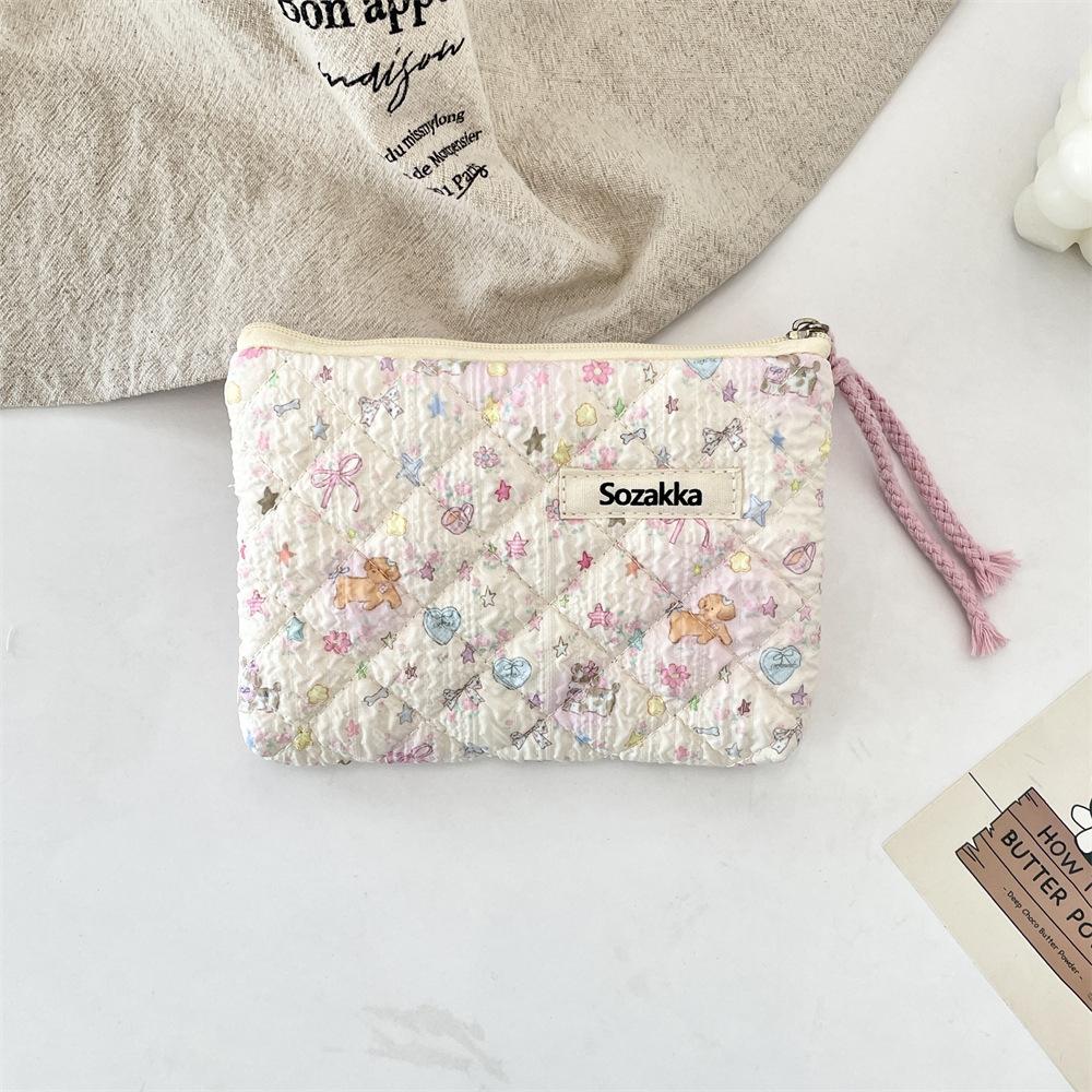 Quilted Floral Padded Cotton Portable Storage Bag Soft Change Bag Mouth Red Envelope Cosmetic Sundries Storage