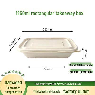ZL 1250ml Rechteckige biologisch abbaubare Takeout-Boxen aus Maisstärke