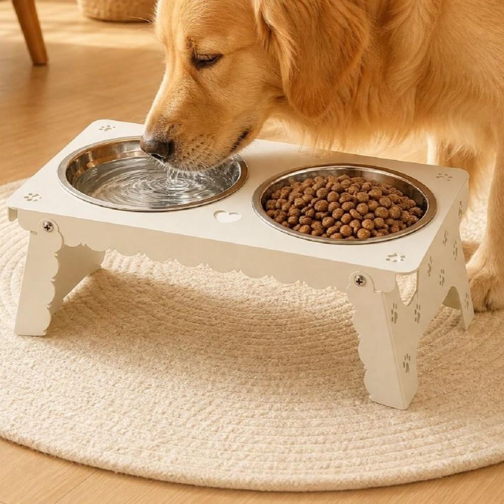 Removable Raised Dog Double Bowl Tilted Bracket Pet Feeding Station Healthy Feeding