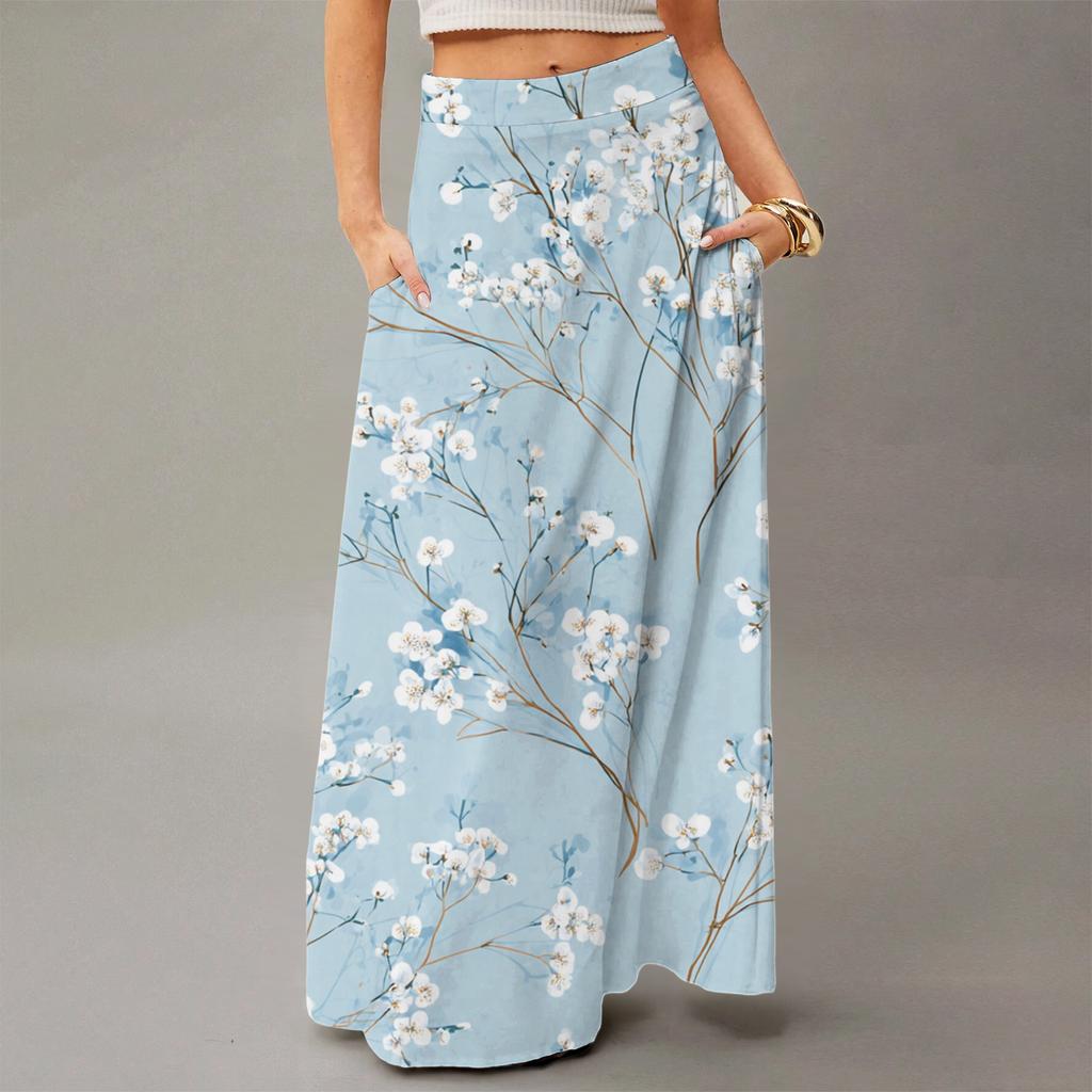 Damen Fließendes Maxi-Kleid Normal Lässig Geblümt Sommer Böhmischer Rock