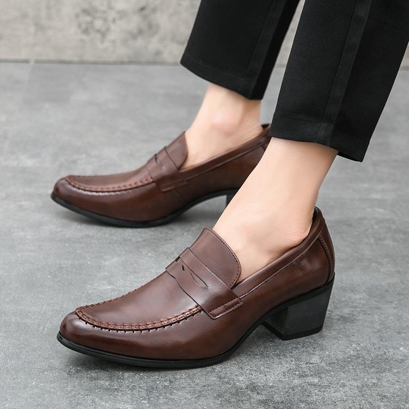 New Men's British  Black Brown Patent Leather Height Increasing Shoes Penny Loafter Formal Wedding Prom Homecoming Oxfords