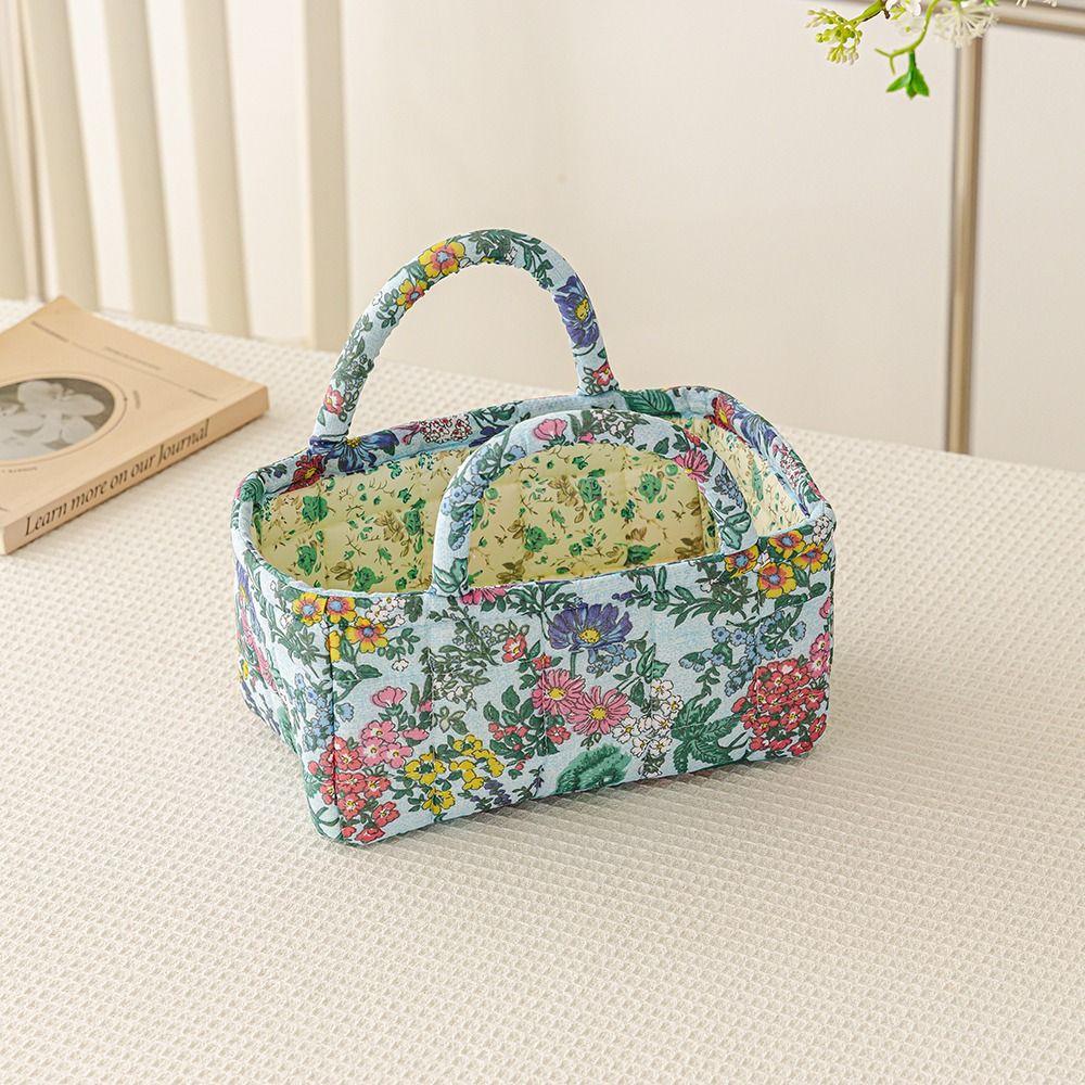 Floral Pattern Storage Basket Large Capacity Shopper Bag Desktop Organizer  Pet Toys Organizer