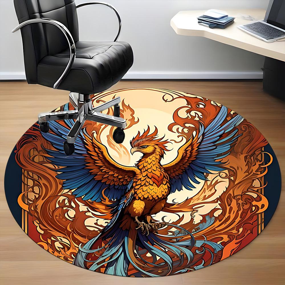 1pc Phoenix Flame Office Round Area Rug, Indoor Mat Suitable ForOffice, Under Office Chairs Bedroom Living Room Home Decor, Room Deco, D098