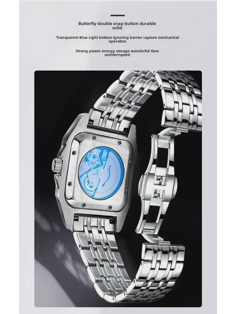 Hollow Stripes Santos Men's Automatic Mechanical Watch - Large Dial, Waterproof
