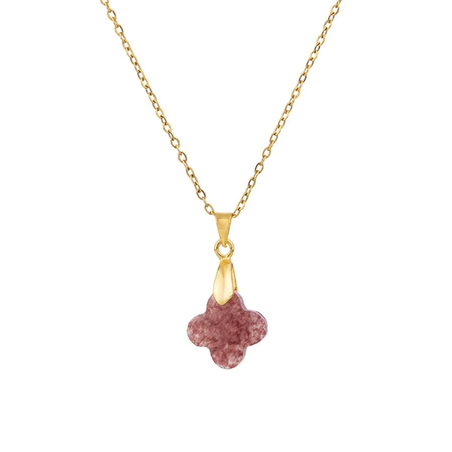 1pc Natural Stone Faceted Four-leaf Clover Pendant Charm Necklaces for Women Jewelry Gift
