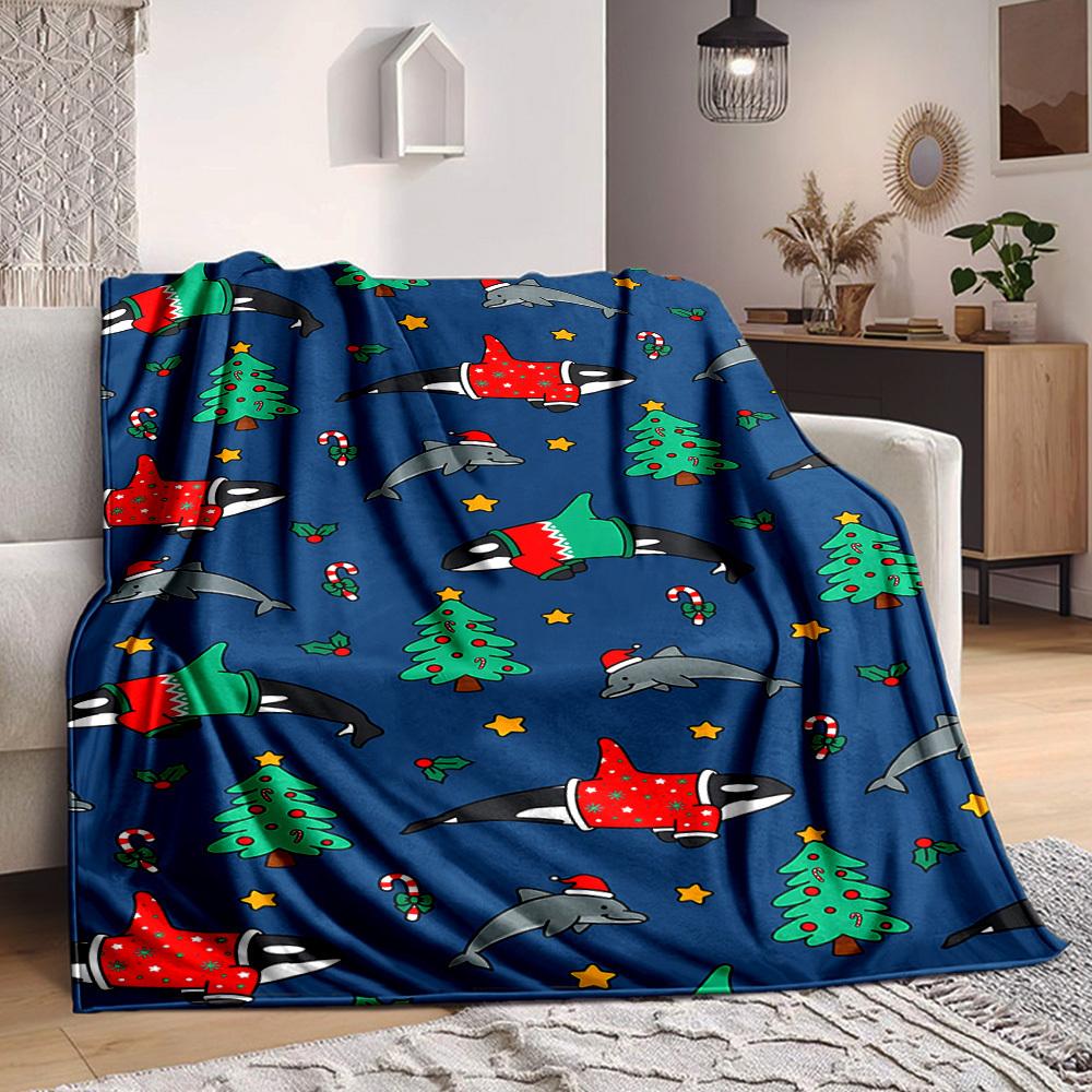 1pc Christmas MarineLife Shark Blanket, Lightweight Flannel Throw Blanket For Sofa, Bed, Travel, Camping, Living Room, Office, Couch, Chair, And Bed 80cmx120cm