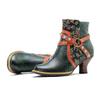 Johnature Genuine Leather Boots Fashion Women High-heeled Shoes Retro Rivet Patchwork Short Boots