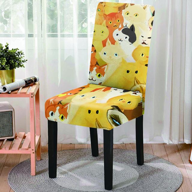 Süßes Haustier-Hundekatze-Muster, Cartoon-Stil, staubdicht, hohe Rückenlehne, Stretch-Bürostuhlschutz, elastische Sitzbezüge für Esszimmer