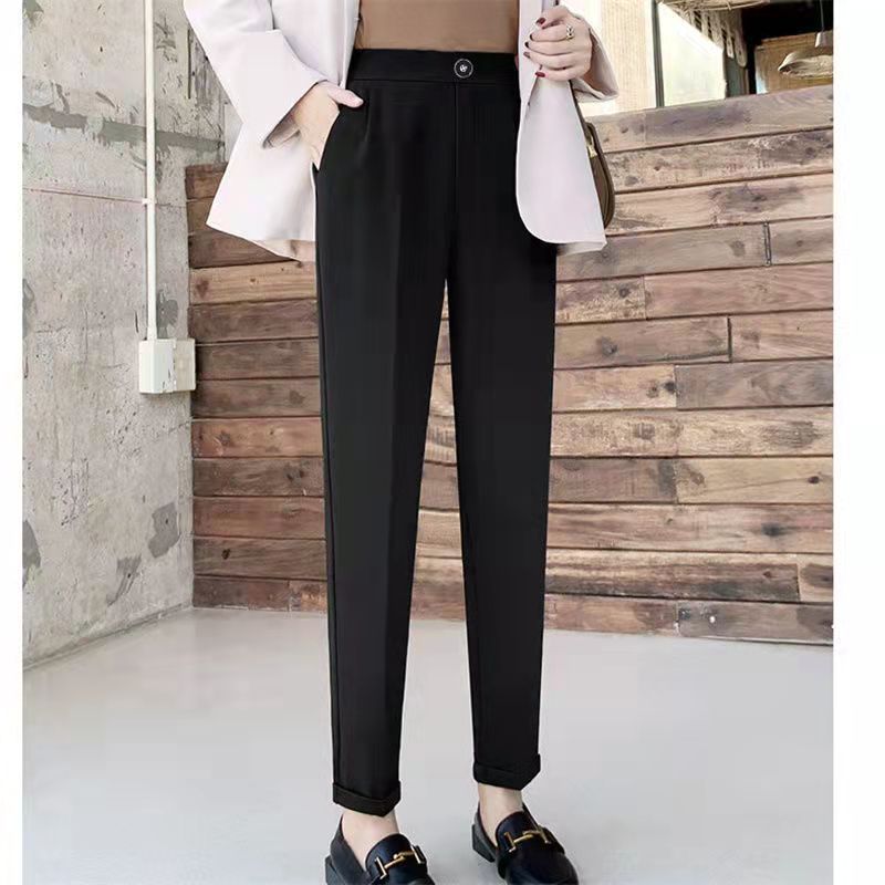 Women's High Waist Harem Pants Slim Tapered Trousers Spring Summer Thin Suit Fabric Elegant Commuter Straight Ankle Length Office Dress Pants