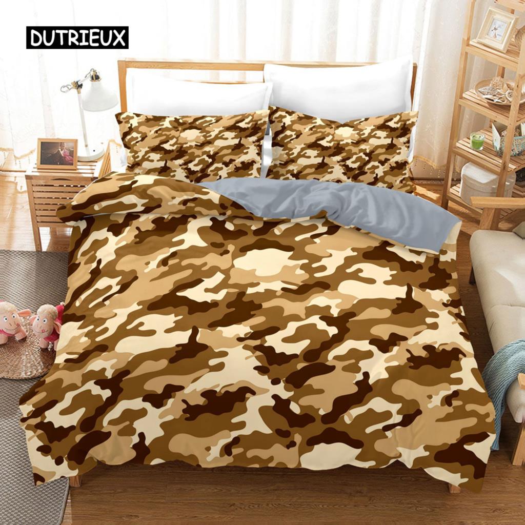 Camo Duvet Cover Set Camouflage Concept Concealment Bedding Set King Size Grey Black Twin Comforter Cover for Kids Teens Adults