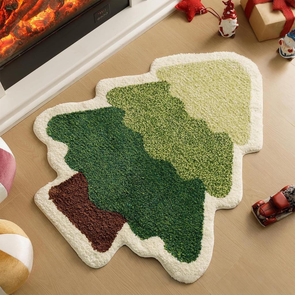 VIKAMA Christmas Imitation Cashmere Carpet Soft Non-Slip Bathroom Kitchen Floor Mat Cute Outdoor Indoor Door Mat Home Decor