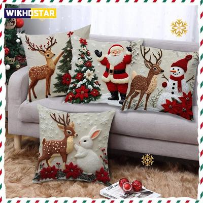 45x45cm Cartoon Christmas Pillow Cover Elk Santa Claus Snowman Xmas Tree Merry Christmas Decor Gift 2025 Happy New Year 2026