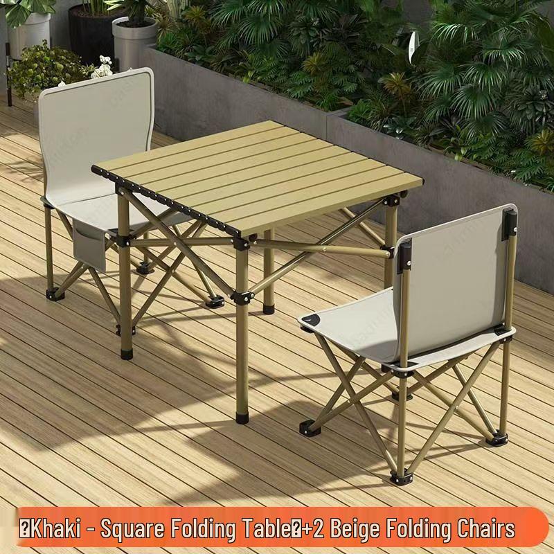 Draagbare Opvouwbare Camping Tafel & Stoelen Set met Roltafel en Visstoel