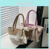 Cute Casual Summer Woven Bag Soft Khaki Pink And Gray Stylish Tote For Women