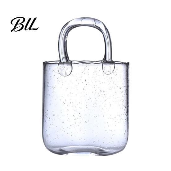 Mocktail Glassware Handmade Glass Purse 550ml Borosilicate Cup Tote Shape Multi-purpose Cocktail And Iced Tea Small Bedside Table Vase Gift Unique 1pc