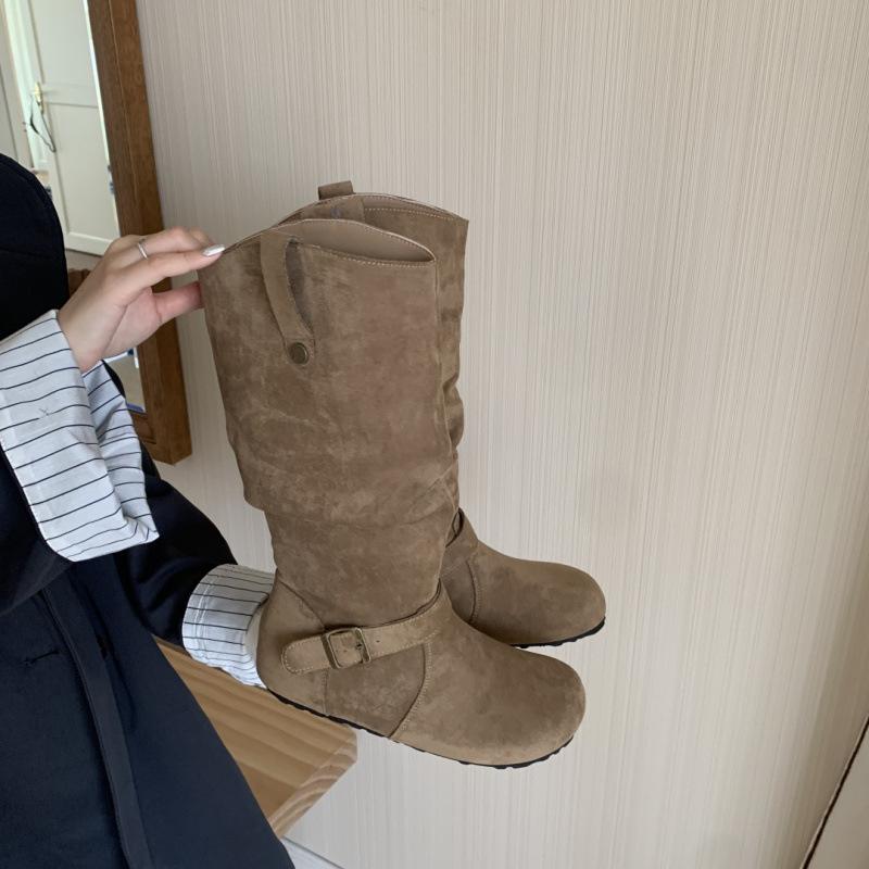 Retro boots women's autumn 2025 new models but knee-thin boots inner height increase folds pile boots