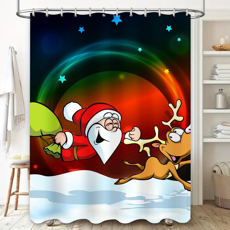 Tu Christmas Shower Curtain Santa Claus Reindeer Holiday Festive Bathroom Decor Waterproof Fabric Xmas Pattern Backdrop