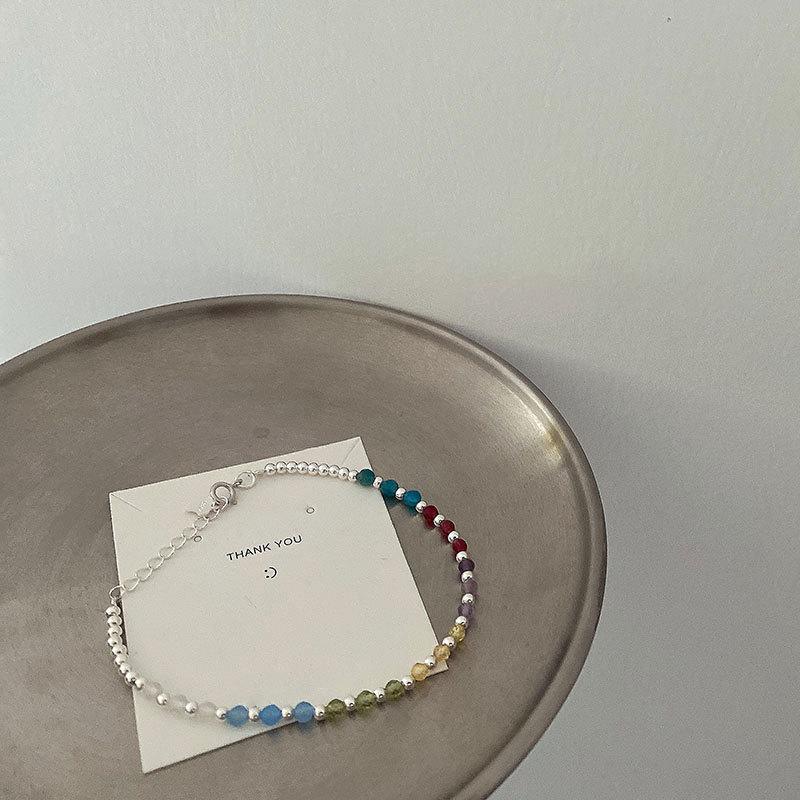 Korean Style S925 Silver Plated Rainbow Bead Heart Bear Bracelet - Women's Fashion Jewelry