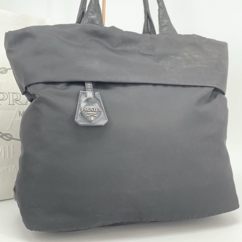 Prada Reversible Tote Bag Handbag Leather Genuine Leather Tessuto Nylon Black Women's Men's Unisex Lightweight