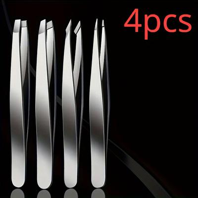 2/4pcs Silvery Professional Tweezers Set - Perfect For Eyebrow Hair Removal, Splinter & Ingrown Hair Removal & For Men & Women