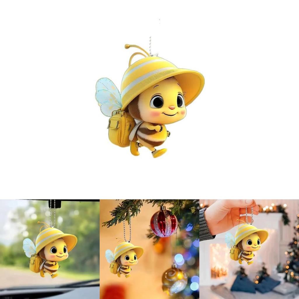 Car Decor Acrylic Flat Surface Bee Pendant With Cartoon Style For Interior Decoration