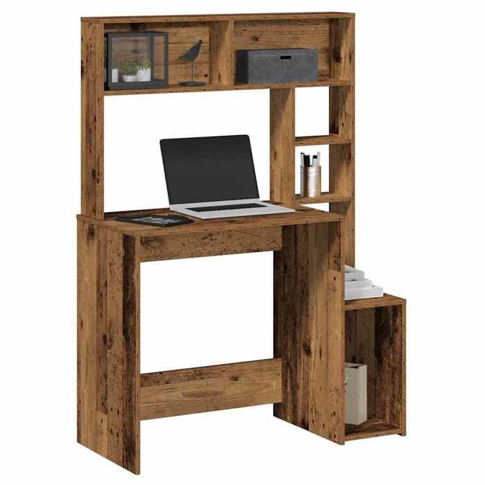 VidaXL Bureau avec étagères vieux bois 100x45x140 cm bois d'ingénierie, bureau d'ordinateur, bureau debout, bureau avec 860443