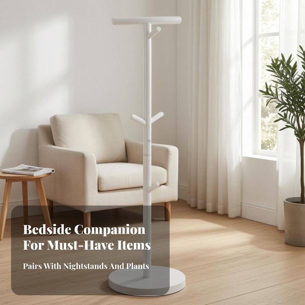 Freestanding Metal Hanging Rack with Hooks Sturdy Vertical Post Garment